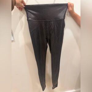 SPANX Black Textured Faux Leather Leggings